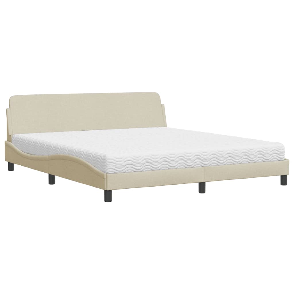 vidaXL Pat cu saltea, crem, 180x200 cm, textil vidaXL Pat cu saltea, crem, 180x200 cm, textil