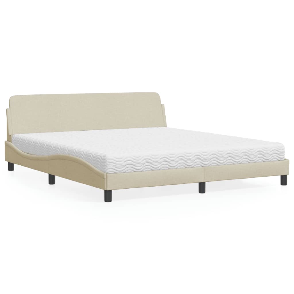 vidaXL Pat cu saltea, crem, 180x200 cm, textil vidaXL Pat cu saltea, crem, 180x200 cm, textil