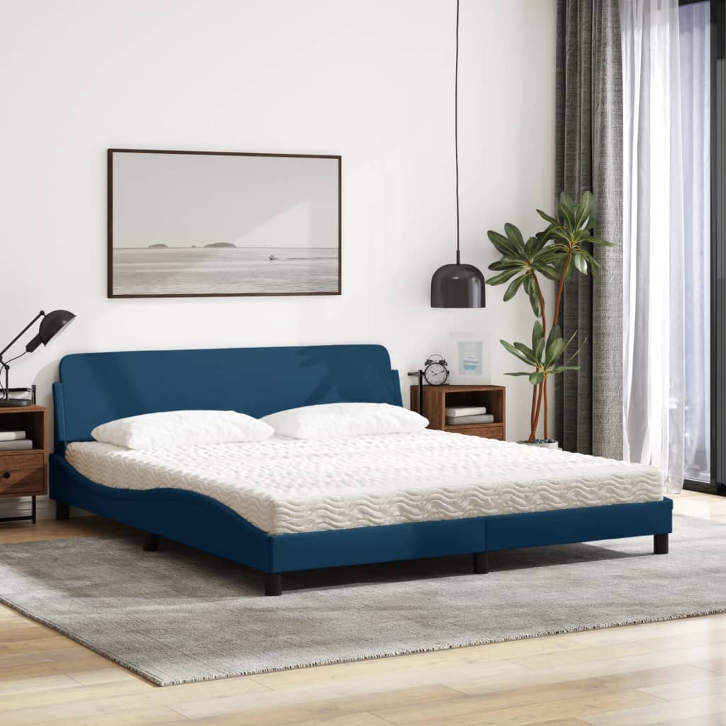 vidaXL Pat cu saltea, albastru, 180x200 cm, material textil vidaXL Pat cu saltea, albastru, 180x200 cm, material textil