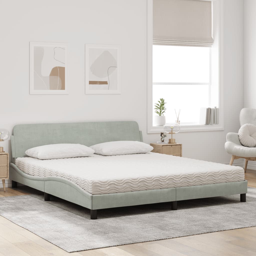 vidaXL Pat cu saltea, gri deschis, 180x200 cm, catifea vidaXL Pat cu saltea, gri deschis, 180x200 cm, catifea