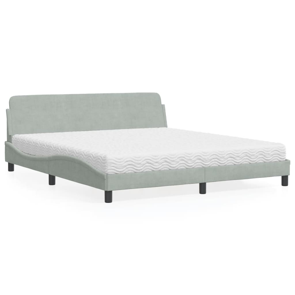 vidaXL Pat cu saltea, gri deschis, 180x200 cm, catifea vidaXL Pat cu saltea, gri deschis, 180x200 cm, catifea