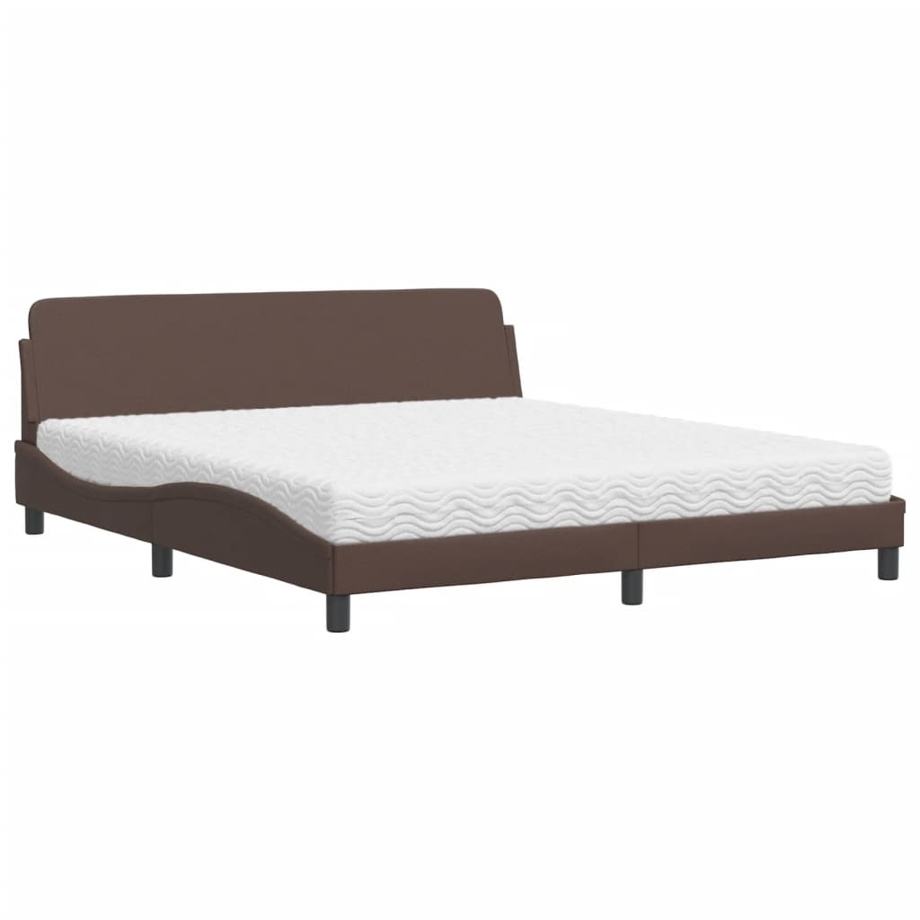 vidaXL Pat cu saltea, maro, 180x200 cm, piele ecologică vidaXL Pat cu saltea, maro, 180x200 cm, piele ecologică