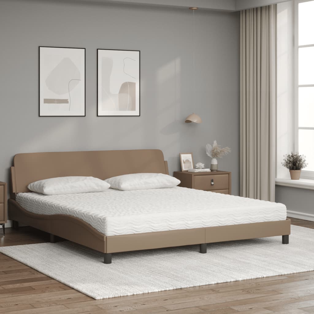 vidaXL Pat cu saltea, cappuccino, 180x200cm piele ecologică vidaXL Pat cu saltea, cappuccino, 180x200cm piele ecologică