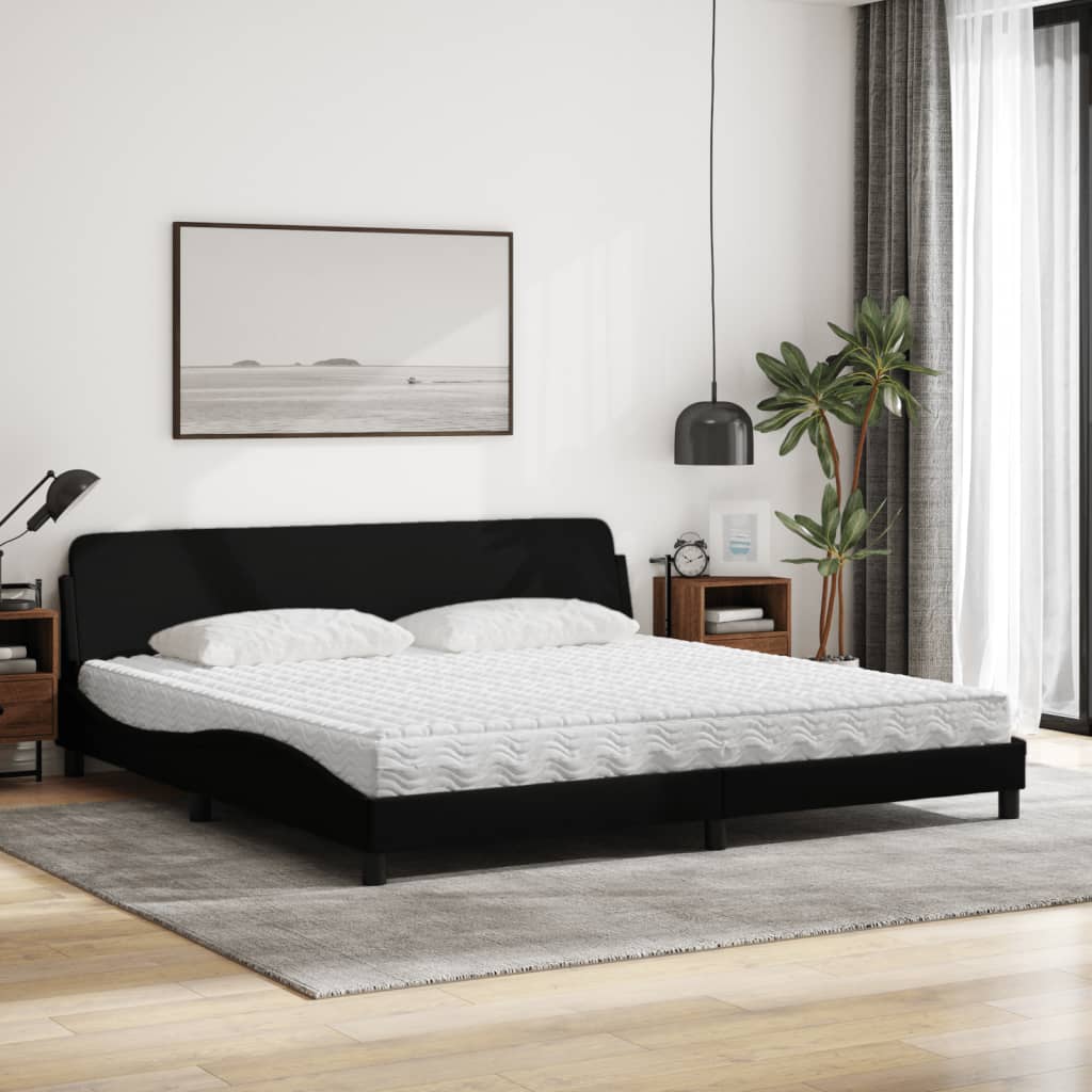 vidaXL Pat cu saltea, negru, 200x200 cm, textil