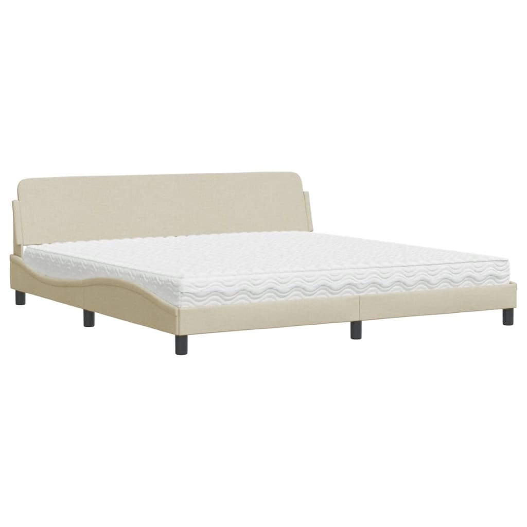 vidaXL Pat cu saltea, crem, 200x200 cm, textil vidaXL Pat cu saltea, crem, 200x200 cm, textil