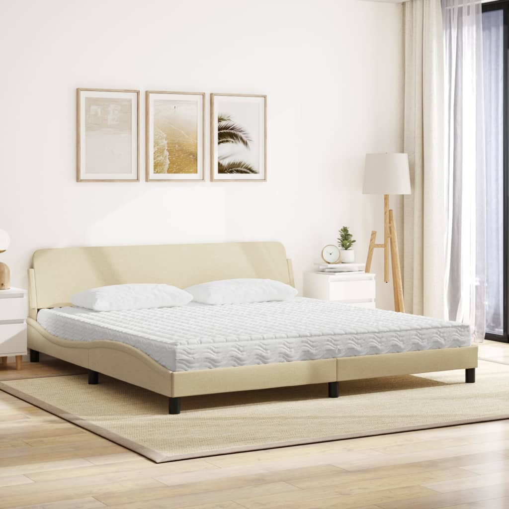 vidaXL Pat cu saltea, crem, 200x200 cm, textil vidaXL Pat cu saltea, crem, 200x200 cm, textil