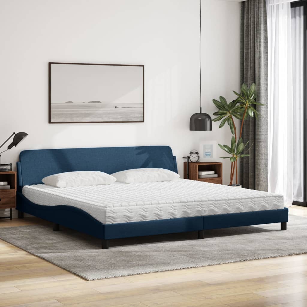 vidaXL Pat cu saltea, albastru, 200x200 cm, textil