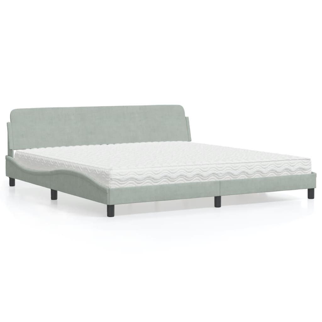 vidaXL Pat cu saltea, gri deschis, 200x200 cm, catifea vidaXL Pat cu saltea, gri deschis, 200x200 cm, catifea