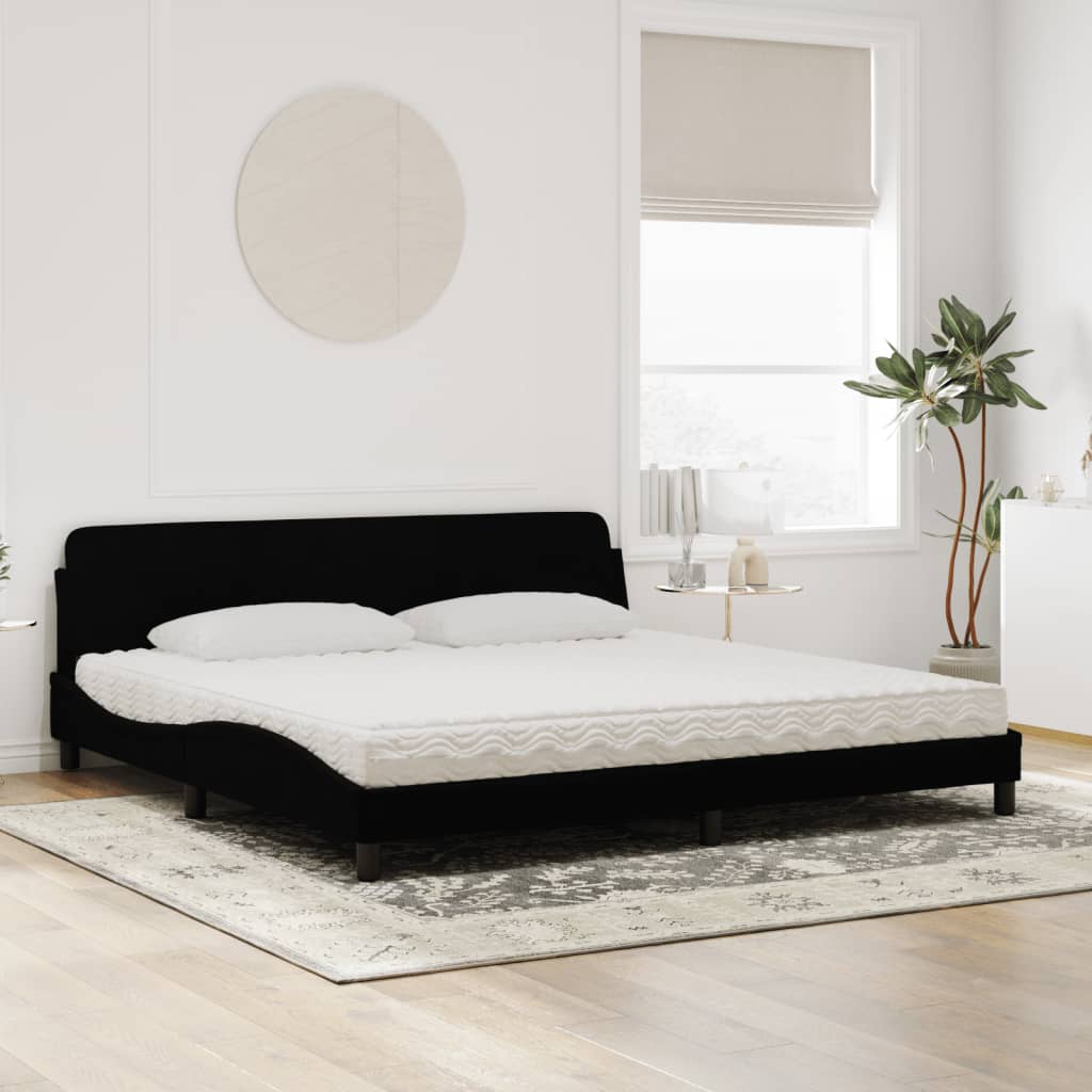 vidaXL Pat cu saltea, negru, 200x200 cm, catifea