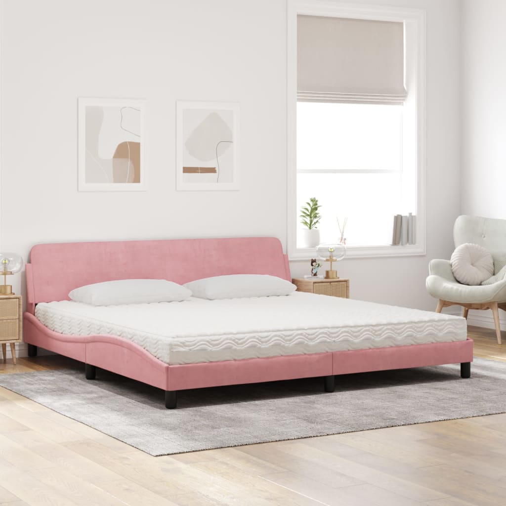 vidaXL Pat cu saltea, roz, 200x200 cm, catifea vidaXL Pat cu saltea, roz, 200x200 cm, catifea