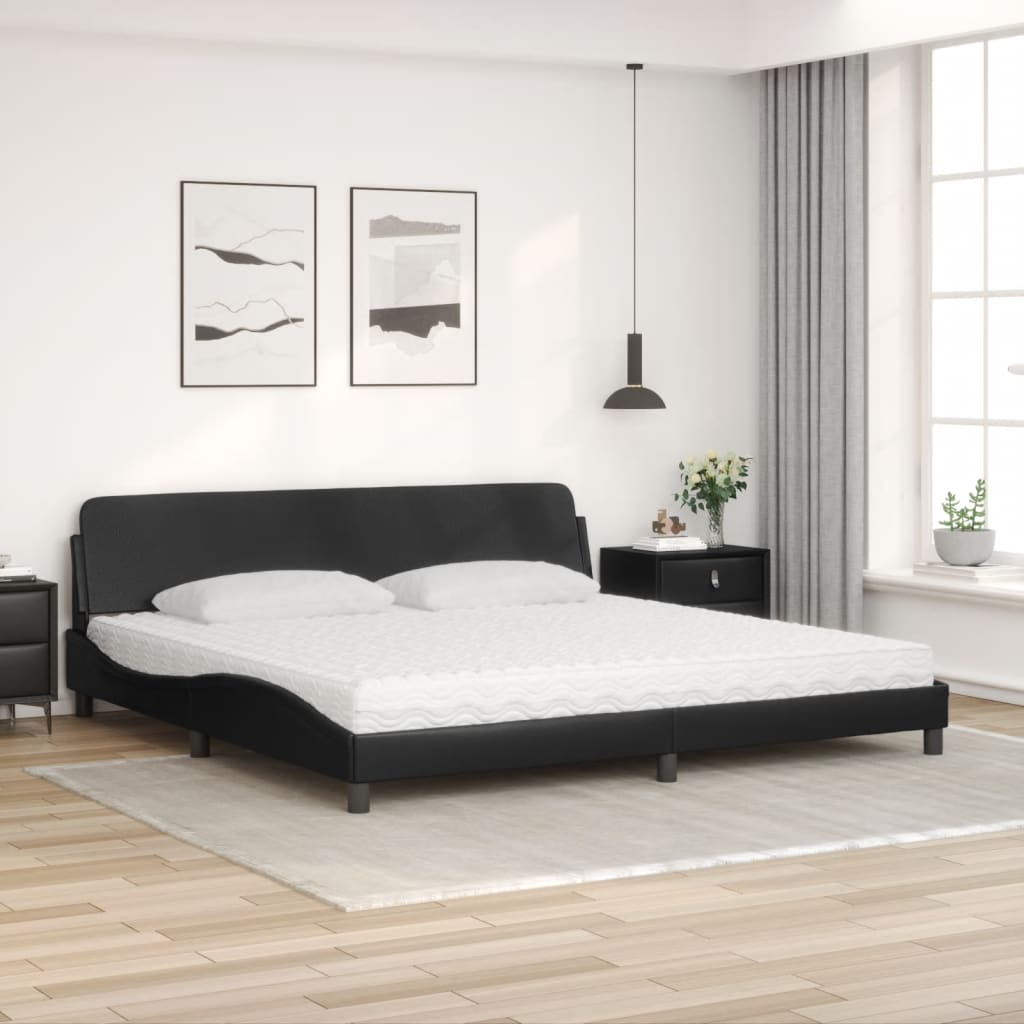 vidaXL Pat cu saltea, Dover, negru, 200x200 cm, piele ecologică