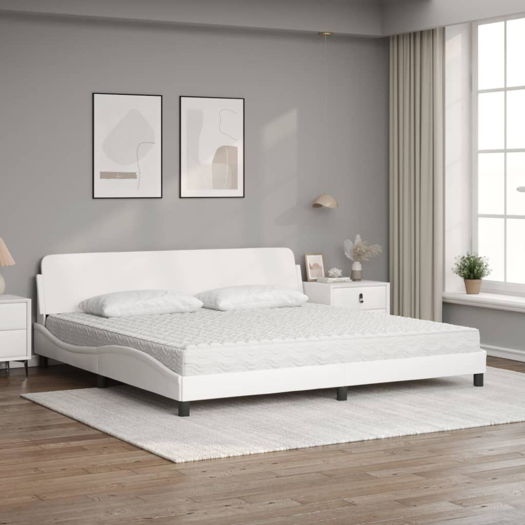 vidaXL Pat cu saltea, alb, 200x200 cm, piele ecologică