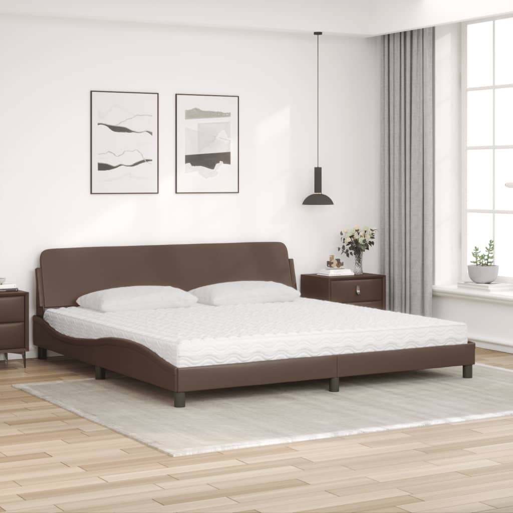 vidaXL Pat cu saltea, maro, 200x200 cm, piele ecologică