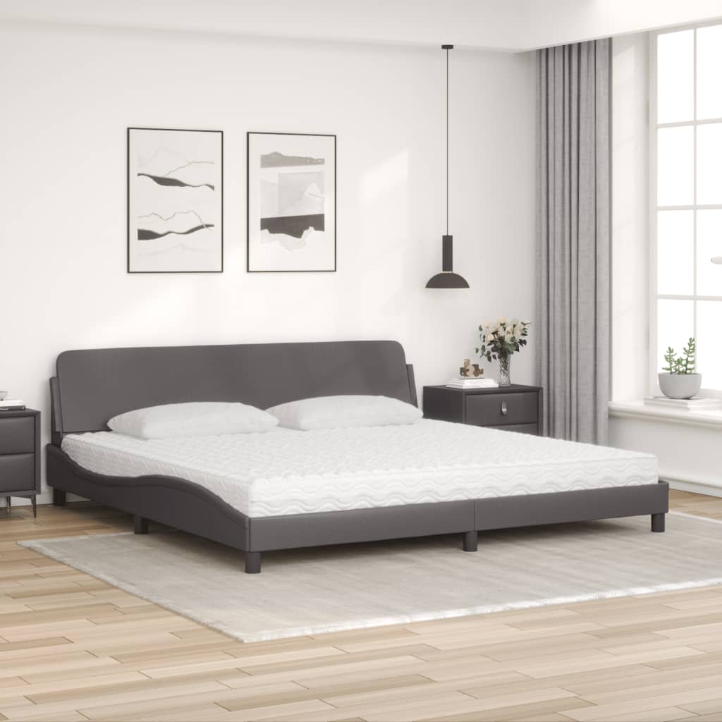 vidaXL Pat cu saltea, gri, 200x200 cm, piele ecologică vidaXL Pat cu saltea, gri, 200x200 cm, piele ecologică