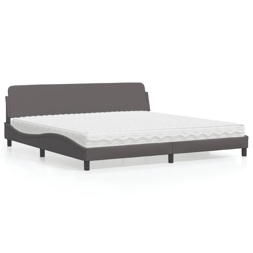 vidaXL Pat cu saltea, gri, 200x200 cm, piele ecologică vidaXL Pat cu saltea, gri, 200x200 cm, piele ecologică