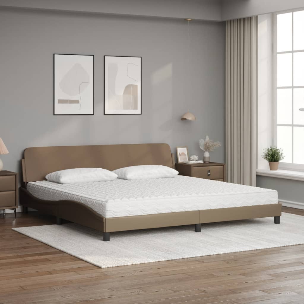 vidaXL Pat cu saltea, cappuccino, 200x200 cm, piele ecologică