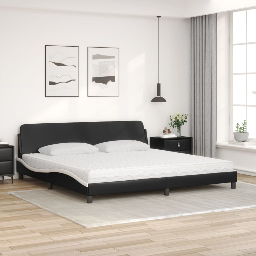 vidaXL Pat cu saltea, negru și alb, 200x200 cm, piele ecologică
