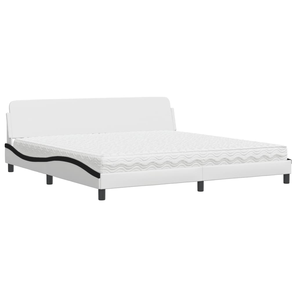 vidaXL Pat cu saltea, alb și negru, 200x200 cm, piele ecologică vidaXL Pat cu saltea, alb și negru, 200x200 cm, piele ecologică