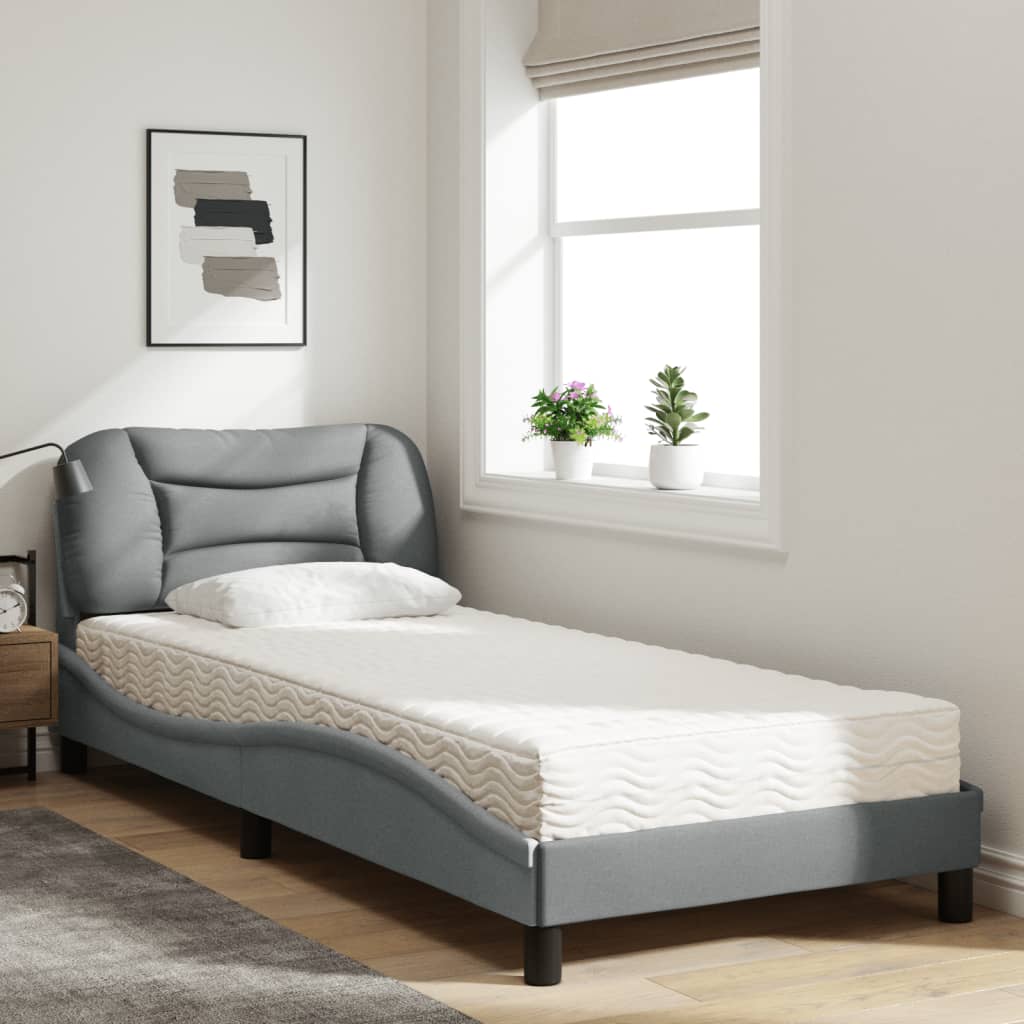 vidaXL Pat cu saltea, gri deschis, 80x200 cm, textil