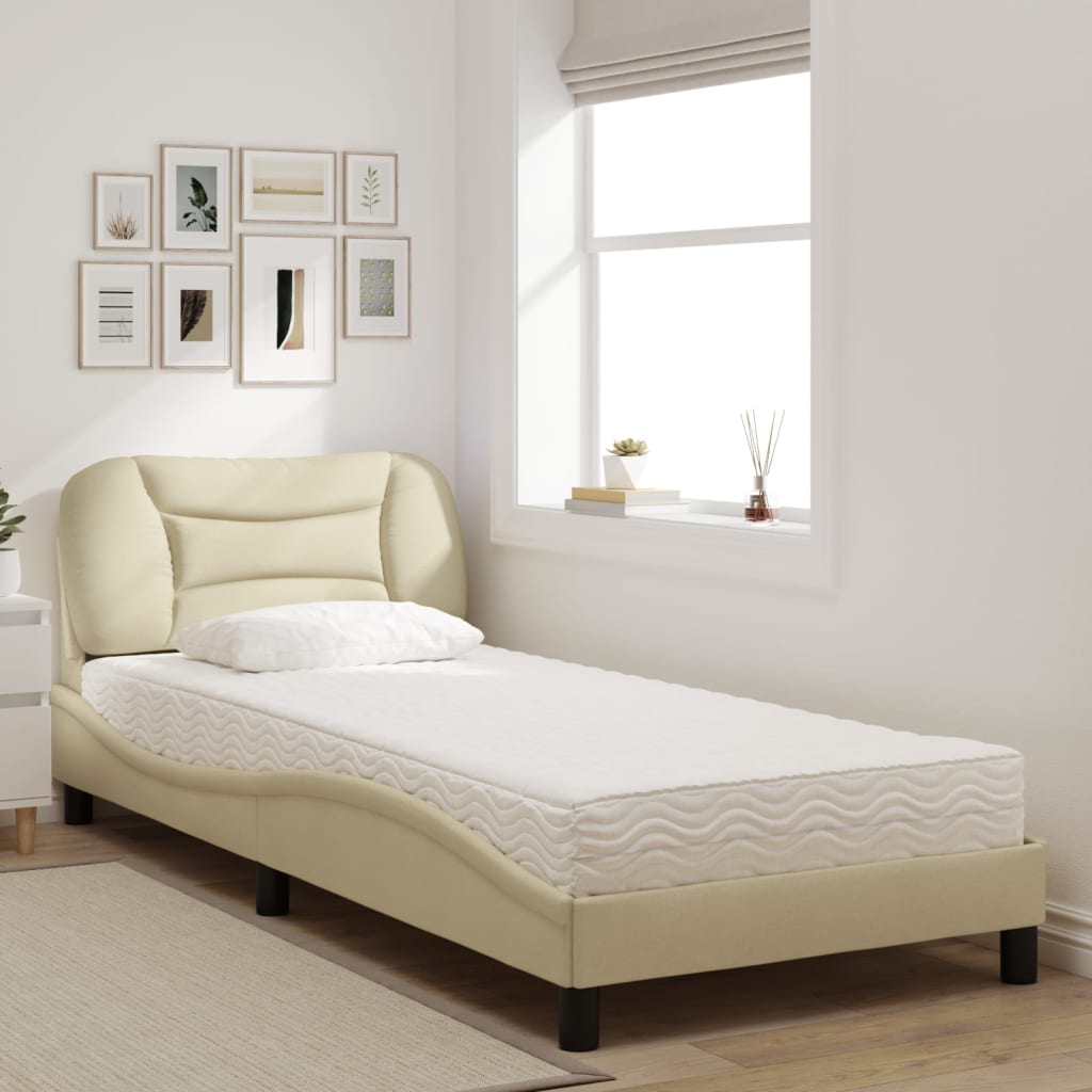vidaXL Pat cu saltea, crem, 80x200 cm, textil vidaXL Pat cu saltea, crem, 80x200 cm, textil