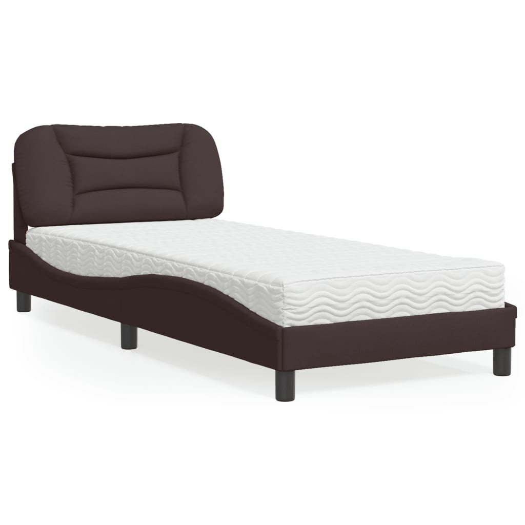 vidaXL Pat cu saltea, maro închis, 90x190 cm, textil vidaXL Pat cu saltea, maro închis, 90x190 cm, textil
