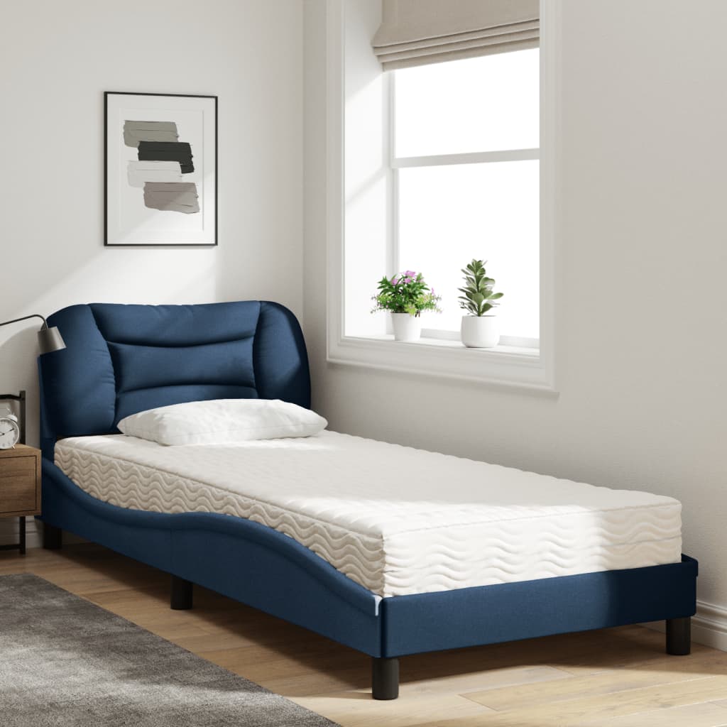 vidaXL Pat cu saltea, albastru, 90x190 cm, textil