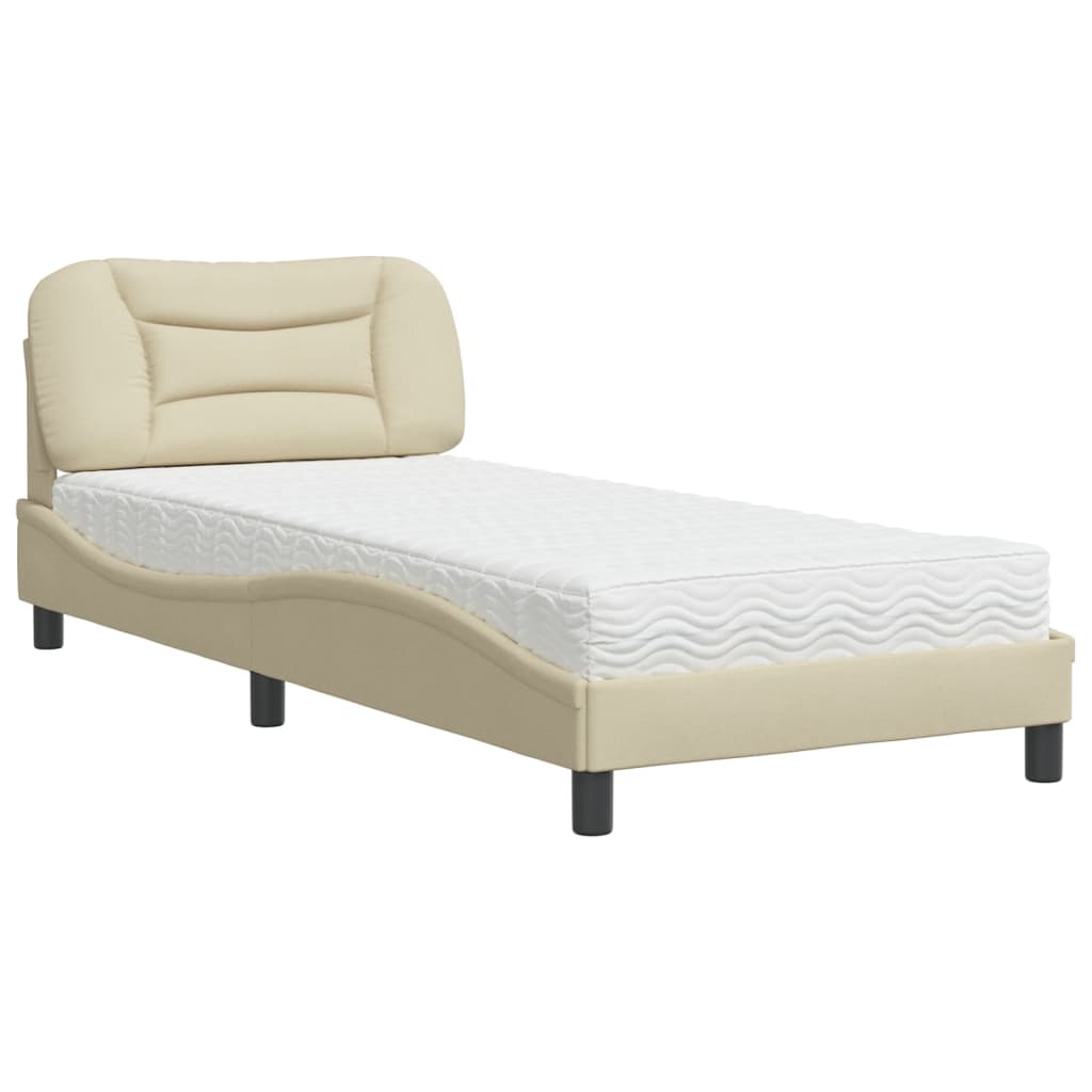 vidaXL Pat cu saltea, crem, 90x200 cm, textil vidaXL Pat cu saltea, crem, 90x200 cm, textil
