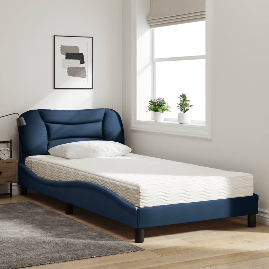 vidaXL Pat cu saltea, albastru, 100x200 cm, textil
