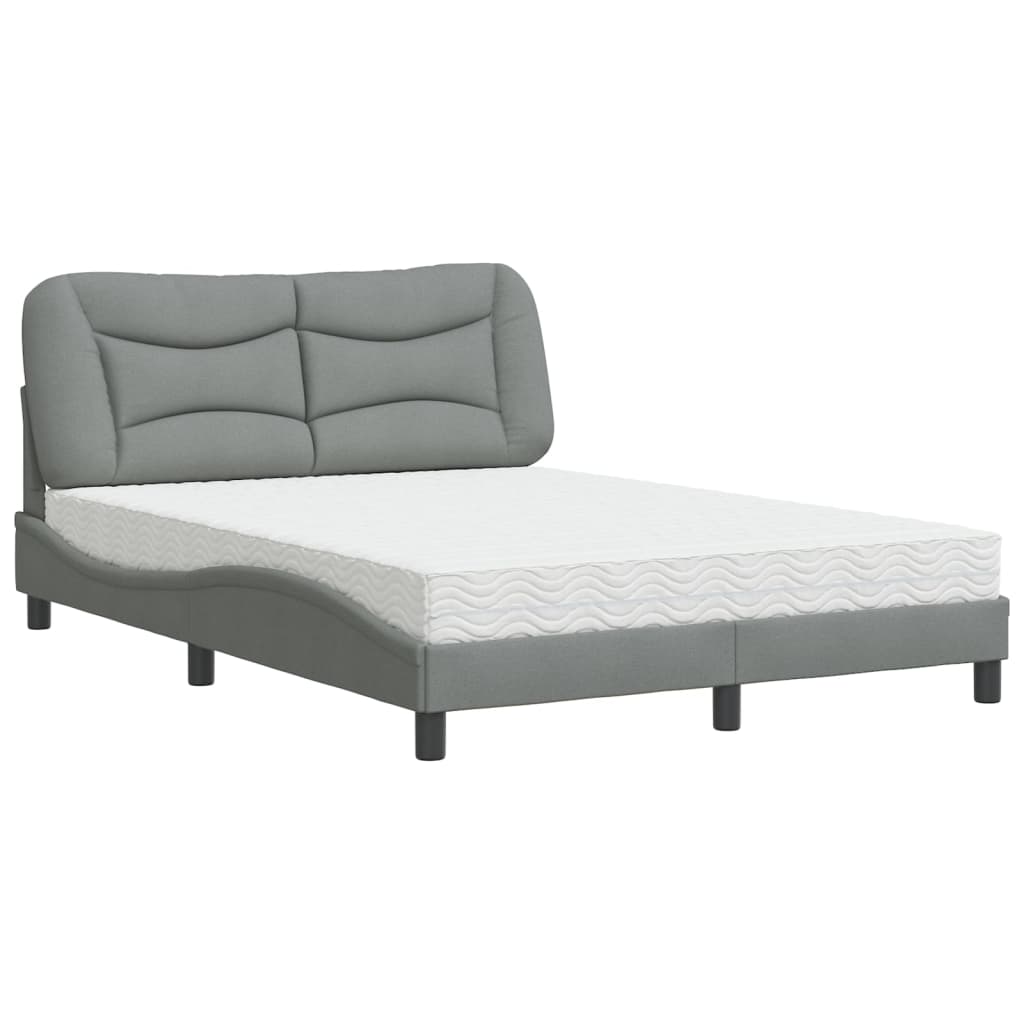vidaXL Pat cu saltea, gri deschis, 140x190 cm, textil