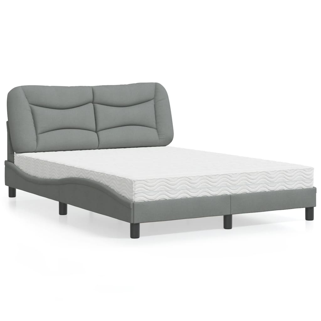 vidaXL Pat cu saltea, gri deschis, 140x190 cm, textil