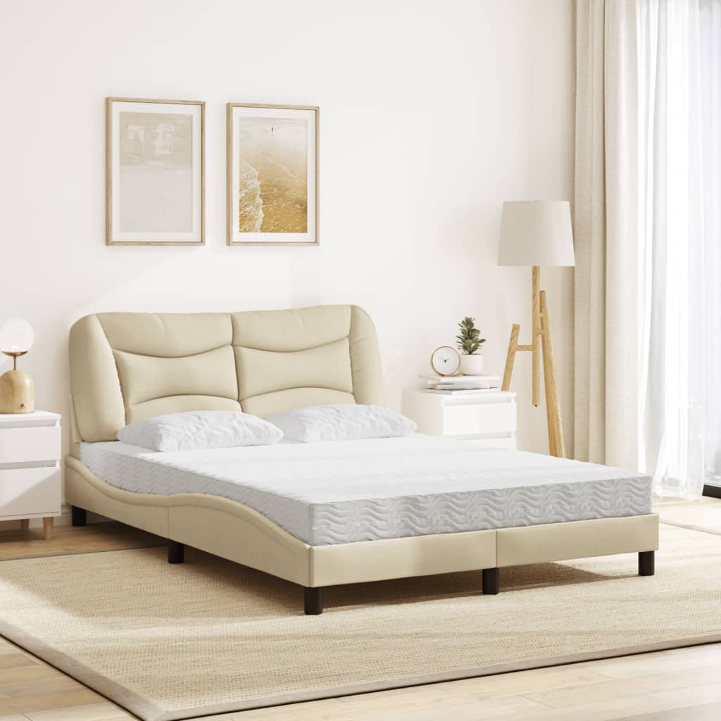 vidaXL Pat cu saltea, crem, 140x200 cm, textil vidaXL Pat cu saltea, crem, 140x200 cm, textil