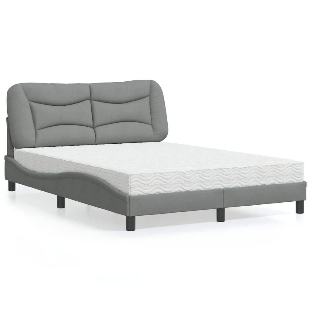 vidaXL Pat cu saltea, gri deschis, 140x200 cm, material textil vidaXL Pat cu saltea, gri deschis, 140x200 cm, material textil