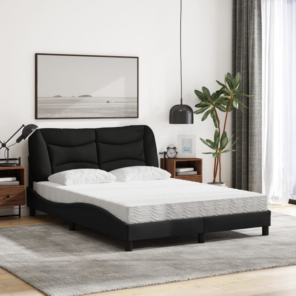 vidaXL Pat cu saltea, negru, 140x200 cm, textil vidaXL Pat cu saltea, negru, 140x200 cm, textil