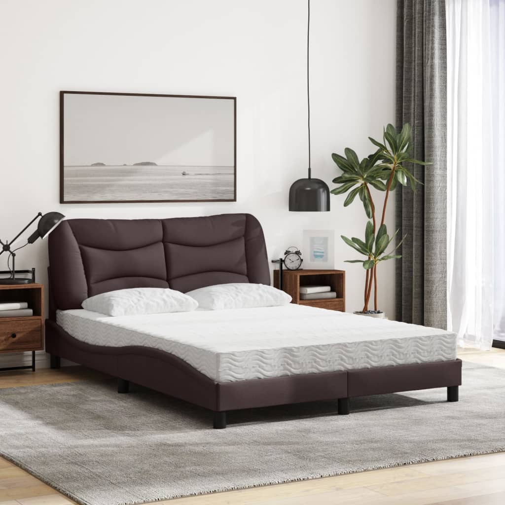 vidaXL Pat cu saltea, maro închis, 140x200 cm, textil vidaXL Pat cu saltea, maro închis, 140x200 cm, textil