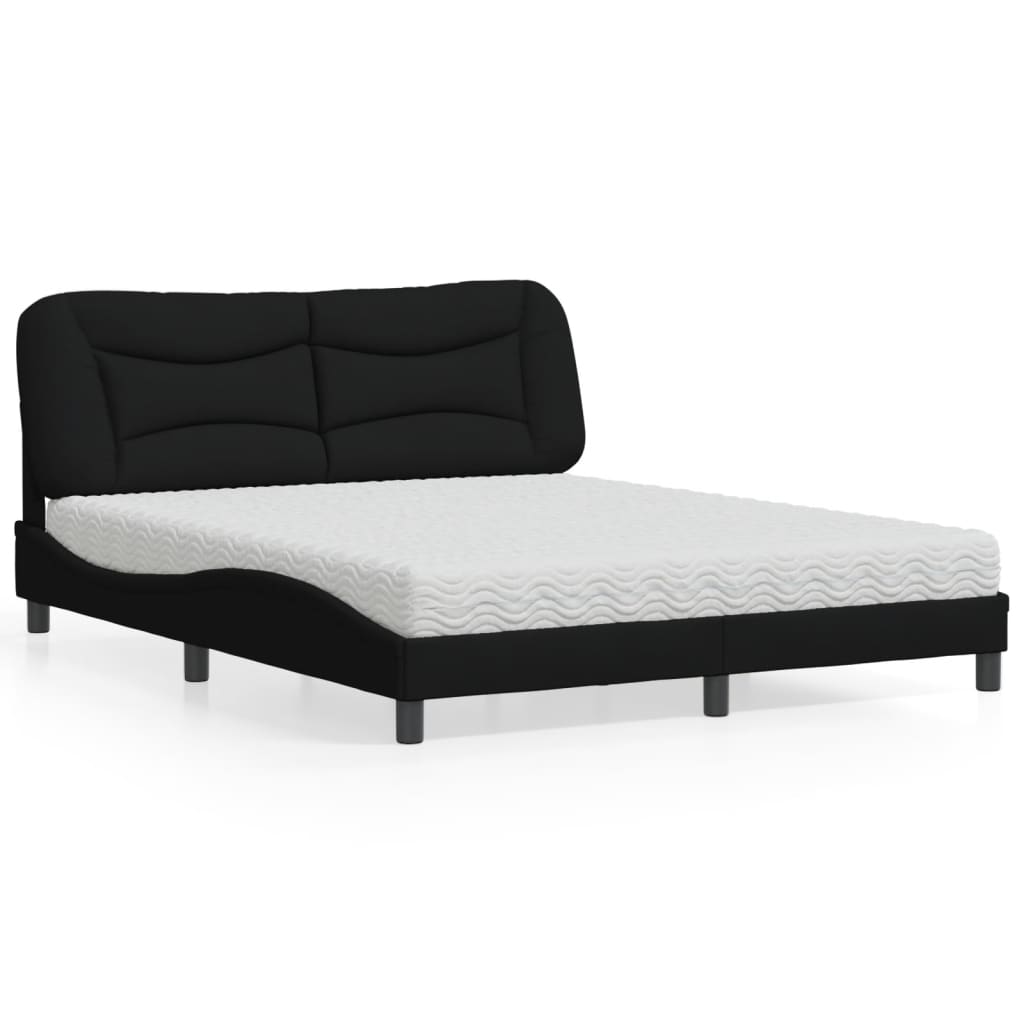 vidaXL Pat cu saltea, negru, 160x200 cm, textil