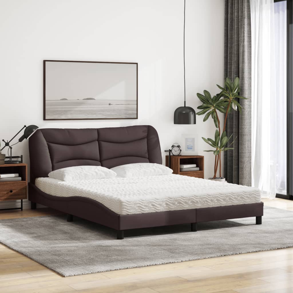 vidaXL Pat cu saltea, maro închis, 160x200 cm, textil vidaXL Pat cu saltea, maro închis, 160x200 cm, textil