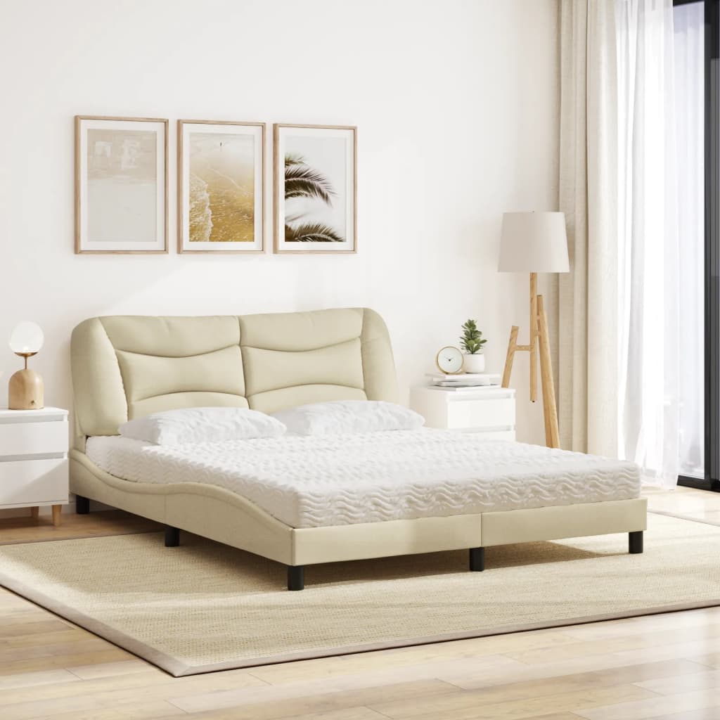 vidaXL Pat cu saltea, crem, 160x200 cm, material textil