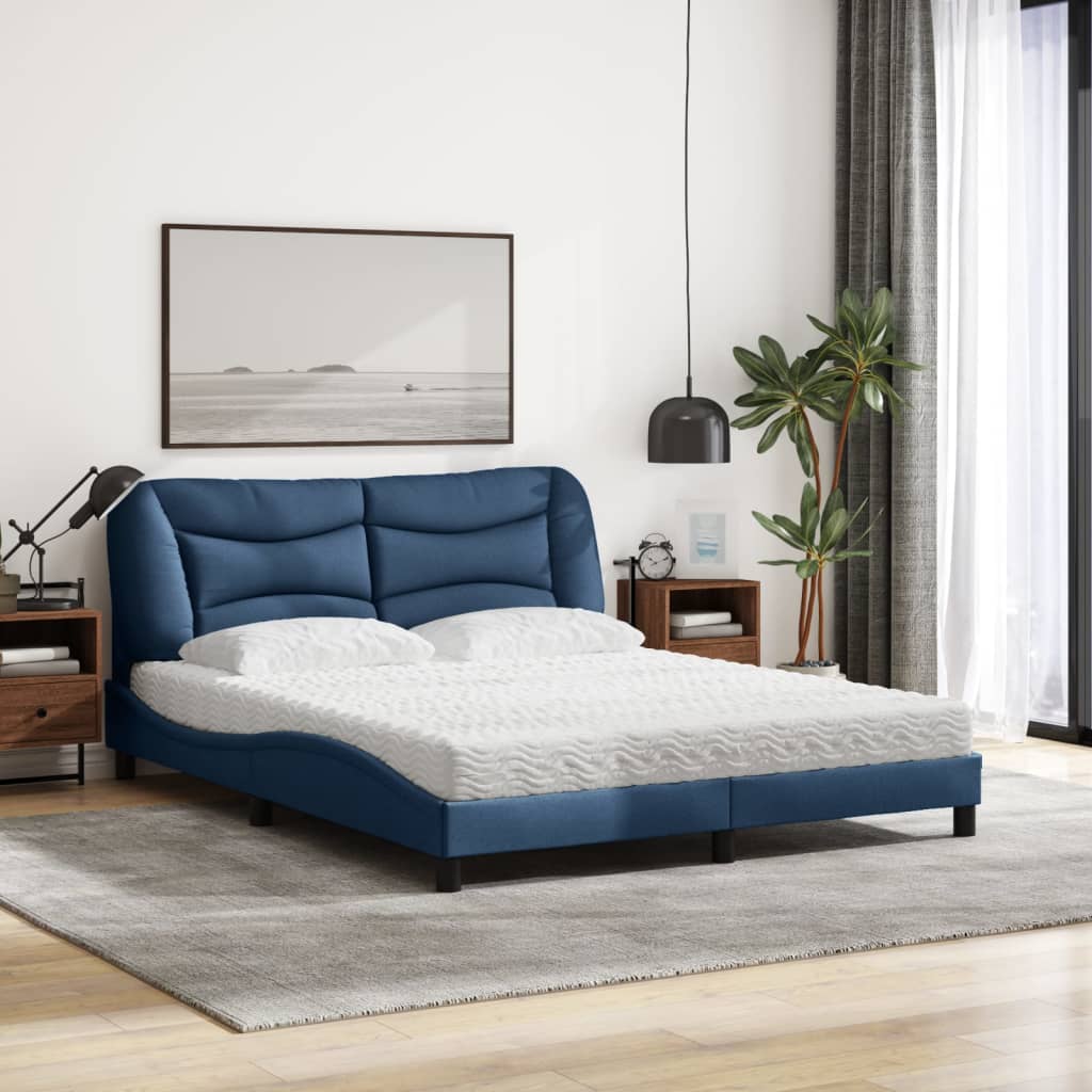 vidaXL Pat cu saltea, albastru, 160x200cm, material textil