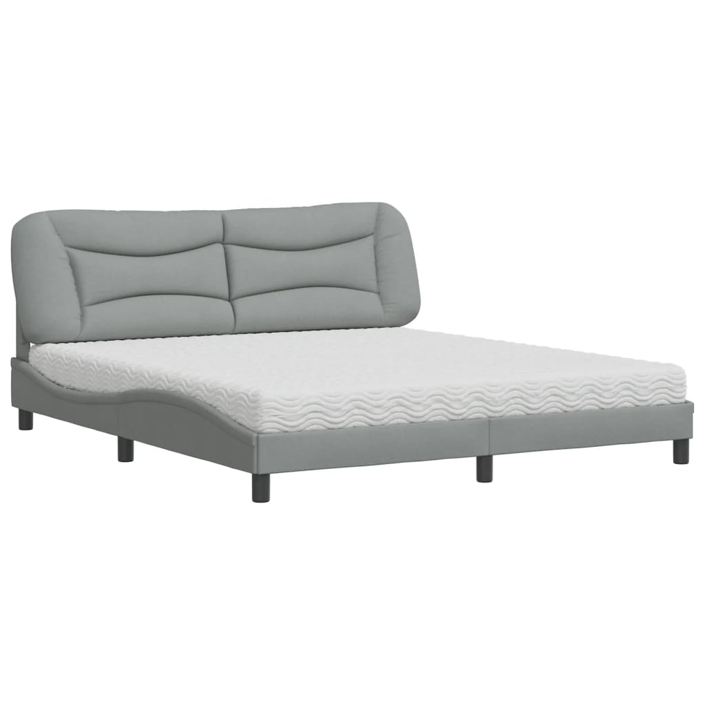 vidaXL Pat cu saltea, gri deschis, 180x200 cm, material textil vidaXL Pat cu saltea, gri deschis, 180x200 cm, material textil