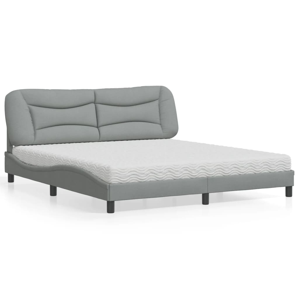 vidaXL Pat cu saltea, gri deschis, 180x200 cm, material textil vidaXL Pat cu saltea, gri deschis, 180x200 cm, material textil