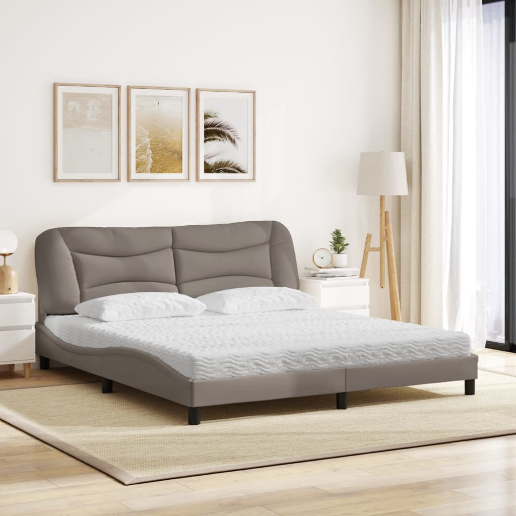 vidaXL Pat cu saltea, gri taupe, 180x200 cm, textil