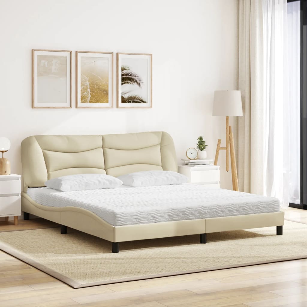 vidaXL Pat cu saltea, crem, 180x200 cm, textil vidaXL Pat cu saltea, crem, 180x200 cm, textil