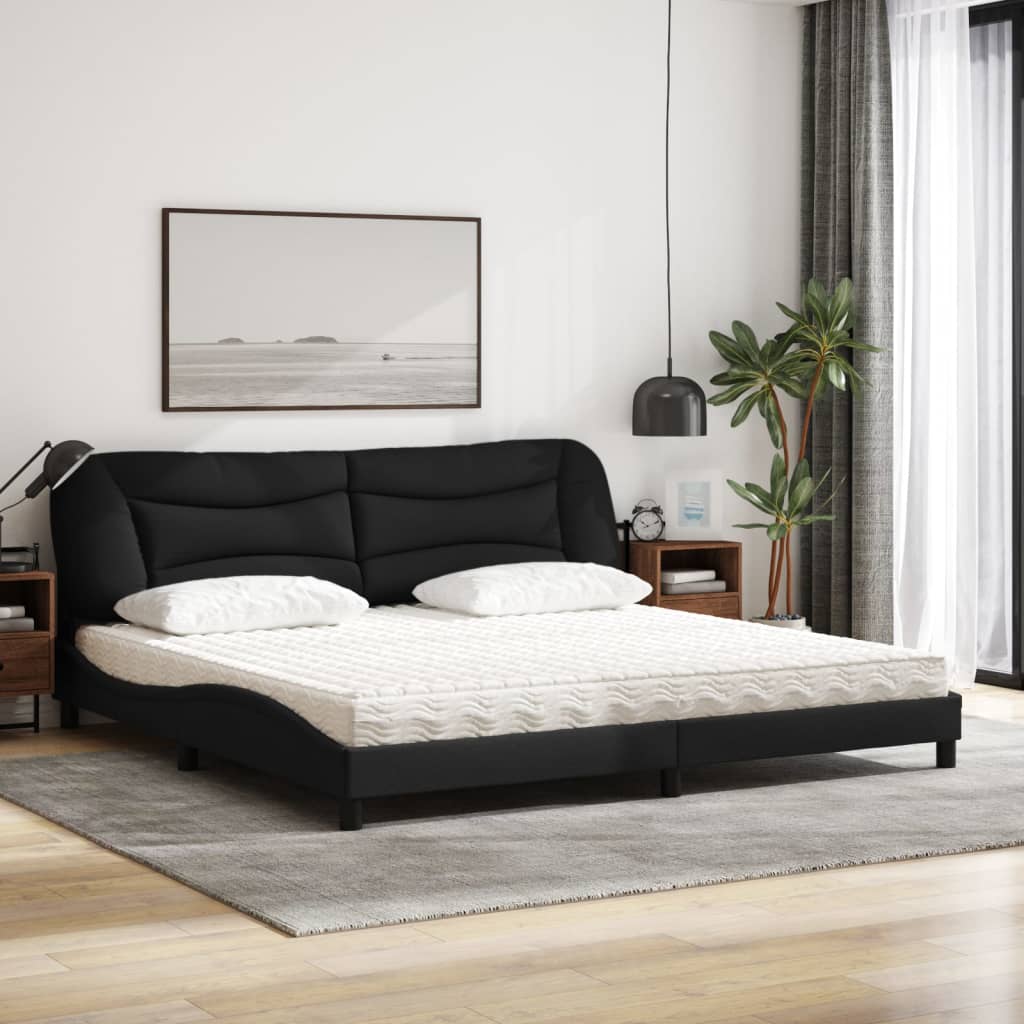 vidaXL Pat cu saltea, negru, 200x200 cm, textil