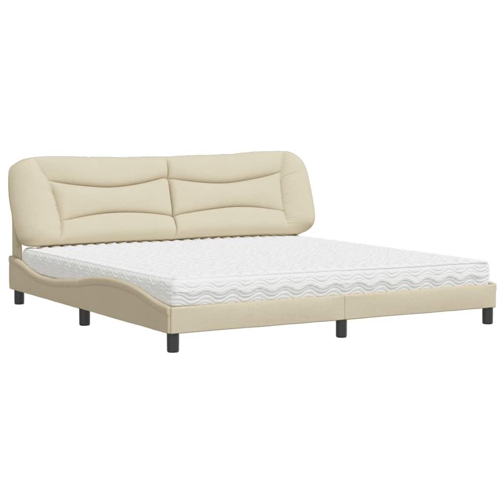 vidaXL Pat cu saltea, crem, 200x200 cm, textil