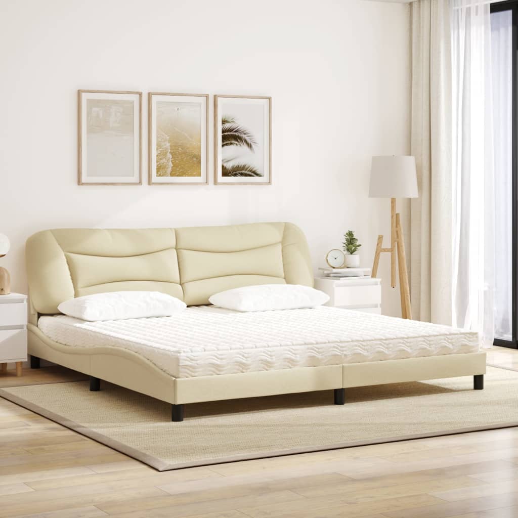 vidaXL Pat cu saltea, crem, 200x200 cm, textil