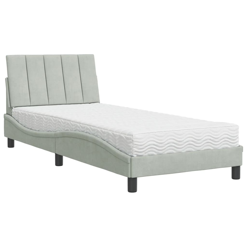 vidaXL Pat cu saltea, gri deschis, 80x200 cm, catifea vidaXL Pat cu saltea, gri deschis, 80x200 cm, catifea