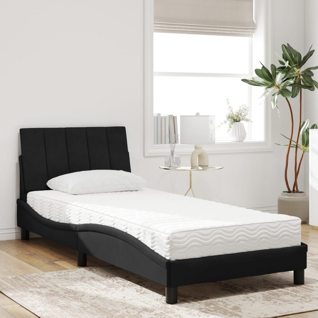 vidaXL Pat cu saltea, negru, 80x200 cm, catifea