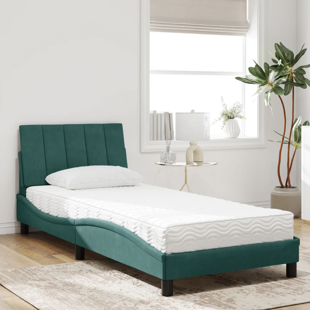 vidaXL Pat cu saltea, verde închis, 80x200 cm, catifea