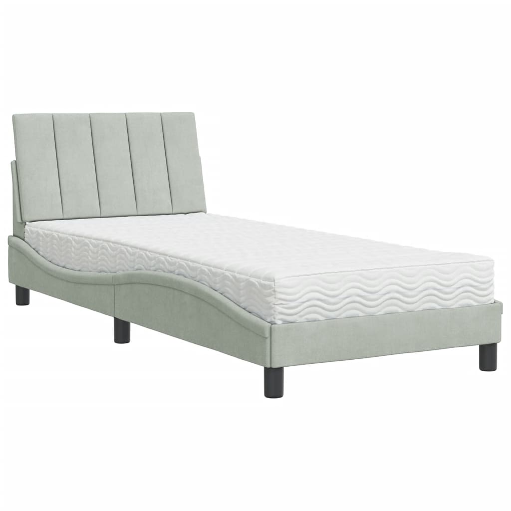vidaXL Pat cu saltea, gri deschis, 90x190 cm, catifea vidaXL Pat cu saltea, gri deschis, 90x190 cm, catifea