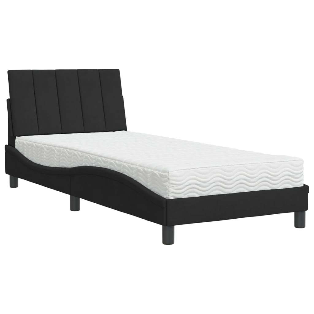 vidaXL Pat cu saltea, negru, 90x190 cm, catifea
